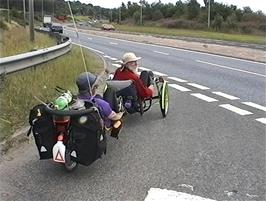 The recumbent tandem sets off from North Kessock towards Inverness
